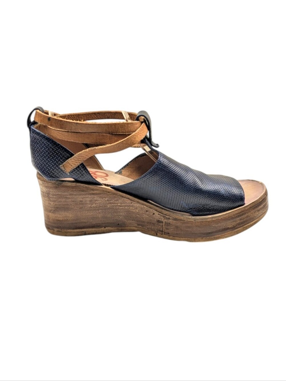 A.S.98 Nino Leather Platform Wedge Sandals Navy Ankle Wrap EU 40 US 9/9.5 S4114 - Picture 5 of 13